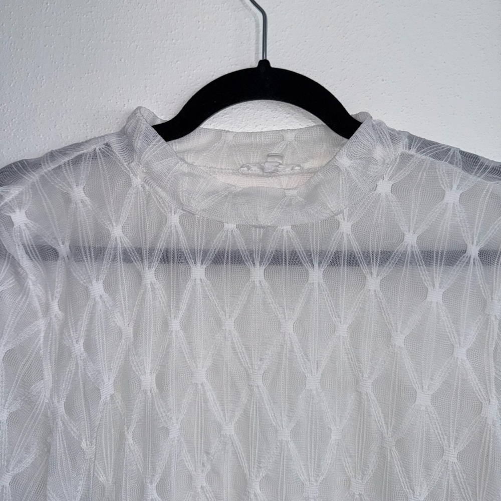 Maurices Argyle Sheer Mock Neck Top Solid White Long Sleeve Bridal Large Women’s - Picture 2 of 10